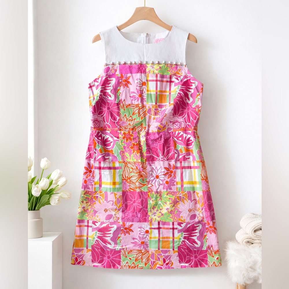Lily Pulitzer retired ✨ Pink Patchwork Floral Sleeveless Dress | Boutique Chic ✨